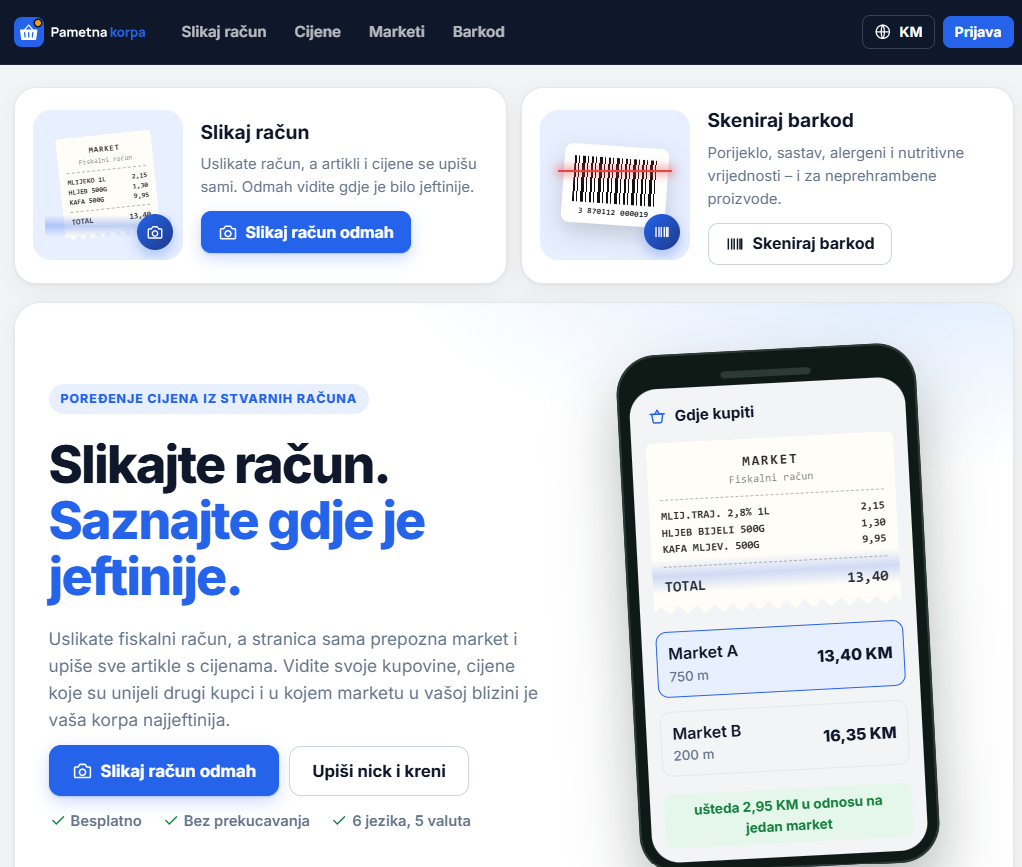 PametnaKorpa.net - uporedi cijene u marketima